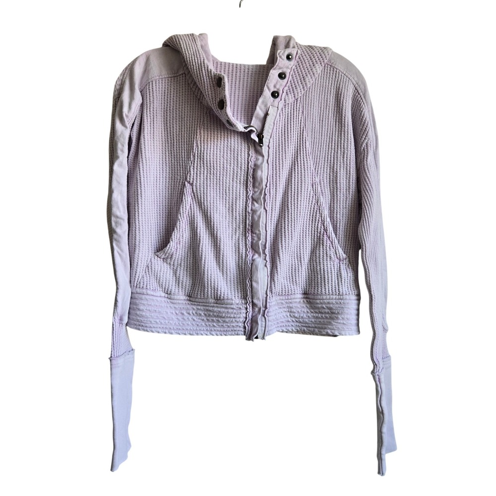 Free People XS FP One‎ Waffle Knit Hoodie Women Purple Excellent Zip Up Cropped